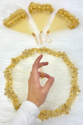Gold Gelin Damat Halay Mendili, Cam Boncuk Ve İncili, Kına Gecesi Bride Düğün Nedime Söz Nişan