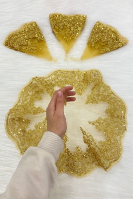 Gold Gelin Damat Halay Mendili,  Işıl Işıl Güpürlü, Düğün Kına Gecesi Nedime Söz Nişan Bride