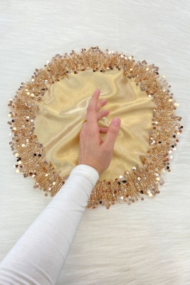 Gold Gelin Damat Mendili, Işıl Işıl Pul Ve Boncuk İşlemeli, Düğün Kına Sünnet Söz Nişan Halay