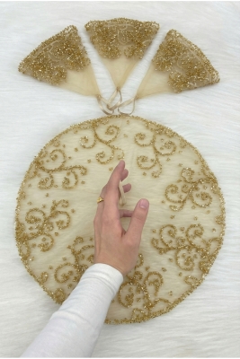 Gold Gelin Damat Mendili, Kristal Cam Boncuk, Kına Halay Düğün Nedime Sünnet Söz Bride, 1 Adet