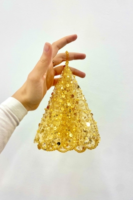 Gold Gelin Damat Mendili, Pul Payet İnci ve Kristal Taş Detaylı, Düğün Kına Sünnet Söz Nişan