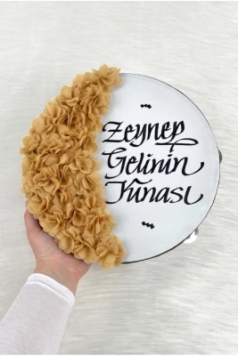 Gold Gelin Tefi 30 Cm, Kaligrafi Ve Lazer Çiçek Süslemeli, Düğün Sünnet Kına Nedime Nikah Nişan Söz Bride Parti Bekarlığa Veda Partisi Gelin Damat