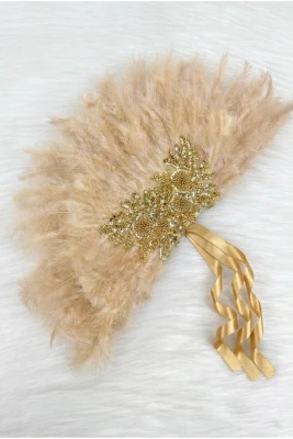 Gold Gelin Yelpazesi, Işıl Işıl Vip Güpürlü Kına Yelpazesi, Nedime Sünnet Yelpaze Büyük Boy Yelpaze 60*35