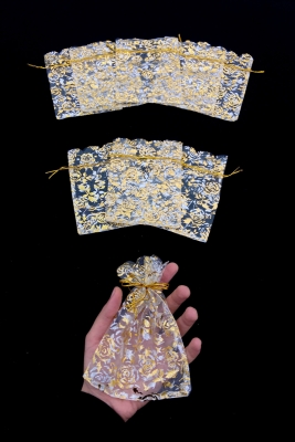 Gold Güllü Kına Çerez Nişan Hediye Kesesi 100 Adet Ölçü 12x15cm, Nikah Düğün Bride Mevlüt Sünnet