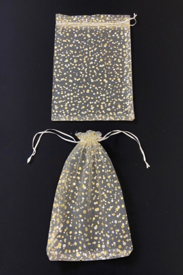 Gold Puantiye Tül Kese, 5 Adet Ölçü 24x34cm, Gelin Havlu Terlik Seccade Bohça Çeyiz Hediye Kesesi