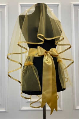 Gold Kına Duvağı, Gold Biyeli Gelin Duvak Seti