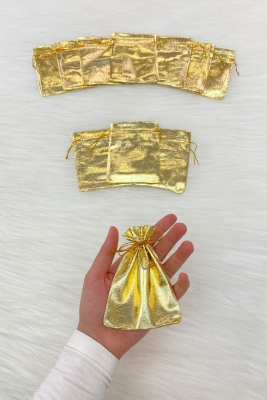 Gold Lame Kına Çerez Nişan Hediye Kesesi 50 Adet Ölçü 9x12cm, Nikah Düğün Bride Doğum Mevlüt Sünnet
