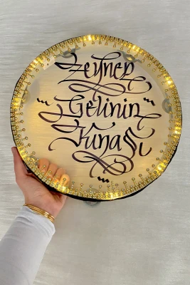 Gold Ledli Gelin Tefi 32cm, Parlak Sultan Taş Süslemeli Def, Düğün Kına Gecesi Nedime Bride Sünnet