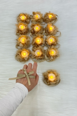 Gold Ledli Kına El Mumu, Düğün, Nedime, Bride, Sünnet, Led Işıklı, Tealight Mum Pilli 12 Adet