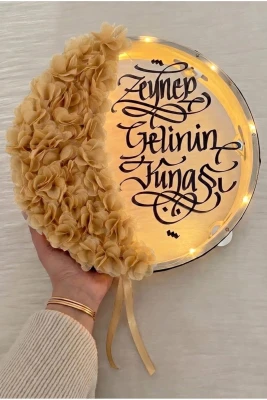 Gold Ledli Şeffaf Gelin Tefi 32cm, 3d Çiçek Süslemeli, Düğün Sünnet Kına Nedime Bride Parti