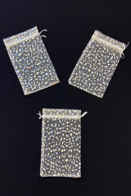 Gold Puantiye Tül Kese 50 Adet Ölçü 15x24cm Hediye Gelin Düğün Bohça Çeyiz Havlu Yasin Yazma Mevlüt