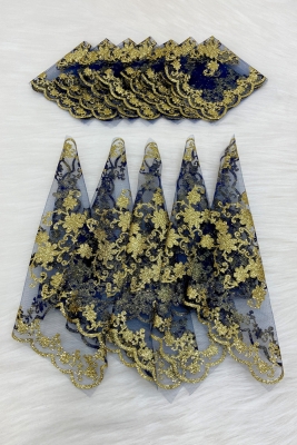 Gold Simli Gelin Damat Halay Mendili, Lacivert 1 Adet, Düğün Kına Sünnet Söz Nedime Nişan Hediye