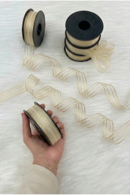 Gold Simli Hilton Çizgili Şifon Kurdele 2,5cm 20mt, Gelin Bohça Nişan Çeyiz Hediye Nikah Süsleme