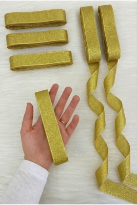 Gold Simli Kurdele 3 Cm 10 Metre, Bohça Çeyiz Bride Nişan Doğum Günü Pasta Hediye Süsleme Kurdelesi