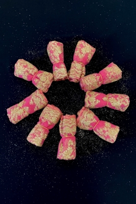 Gold Simli Pembe Halay Mendili, Gelin Damat Düğün Kına Sünnet Söz Nedime Nişan Bride, 10 Adet