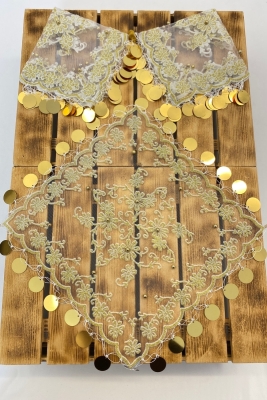 Gold Simli Pullu Incili Halay Mendili, Gelin Mendili, Hediyelik Mendil 5 Adet