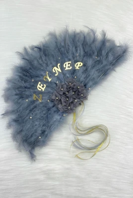Gri Gelin Yelpazesi, Bekarlığa Veda Partisi, Bride To Be, Nedime, Kına Gecesi, Ahşap Tüylü