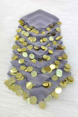 Gri Gold Şifon Halay Mendili 1 Adet, Gelin Damat Düğün Kına Sünnet Nişan Bride