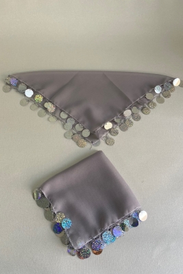 Gri Gümüş Lüks Şifon Gelin Hediye Kına Halay Mendili 5 Adet