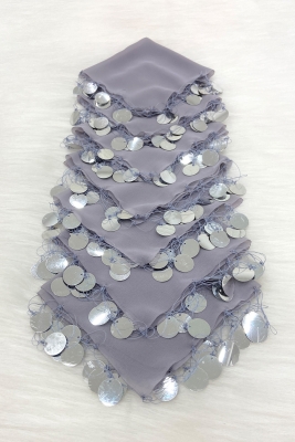 Gri Gümüş Şifon Halay Mendili 10 Adet, Gelin Damat Düğün Kına Sünnet Nişan Bride