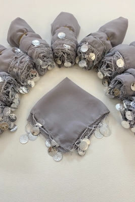 Gri Şifon Gelin Damat Nedime Halay Mendili, Söz Nişan Düğün Kına Sünnet Gösteri Mendil 5 Adet