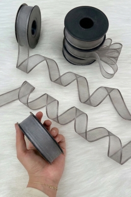 Gri Şifon Kurdele 2,5 cm 20 mt, Gelin, Damat, Bohça, Nişan, Çeyiz, Özel Gün, Hediye, Düğün, Süsü