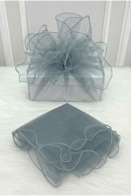 Gri Süsleme Tülü Overlok Kenar, Bohça Çeyiz Gelin Damat Söz Nişan Nikah Valiz Hediye Süsü 100x100cm