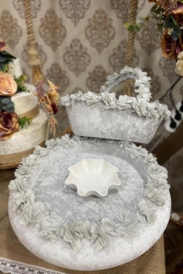 Gri Üç Boyutlu Kına Tepsi Ve Sepeti Kına Gecesi Malzemeleri