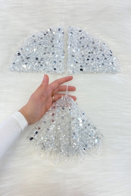 Gümüş Gelin Damat Mendili Pul Payet İnci Ve Kristal Taş Detaylı Düğün Kına Sünnet Söz Nişan Halay