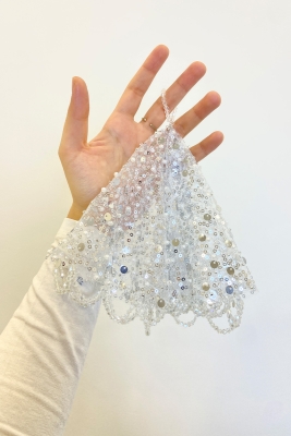 Gümüş Gelin Damat Mendili, Pul Payet İnci ve Kristal Taş Detaylı, Düğün Kına Sünnet Söz Nişan