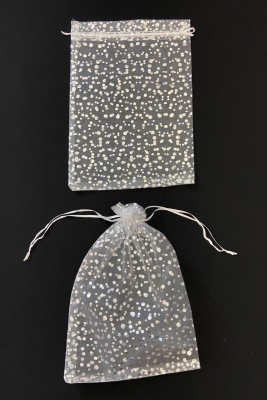 Gümüş Puantiye Tül Kese, 5 Adet Ölçü 24x34cm, Gelin Havlu Terlik Seccade Bohça Çeyiz Hediye Kesesi