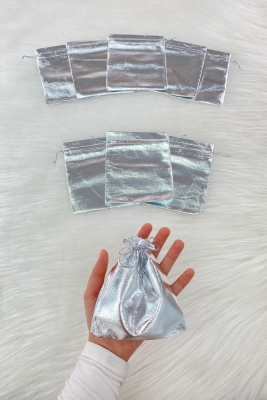 Gümüş Lame Kese 50 Adet Ölçü 12x14cm, Kına Çerez Kuruyemiş Altın Takı Söz Hediye Bohça