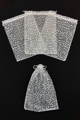 Gümüş Puantiye Tül Kese, 50 Adet Ölçü 24x34cm, Gelin Havlu Terlik Seccade Bohça Çeyiz Hediye Kesesi