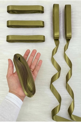 Haki Yeşil Saten Kurdele 2 Cm 10 Mt, Bohça Çeyiz Nikah Kına Sünnet Doğum Günü Parti Hediye Süsleme