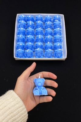 Hediyelik Ayıcık Mum, Düğün Nikah Nişan Söz Doğum Sünnet Kına Bride To Be Davet, Mavi 30 Adet