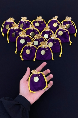 Hediyelik Mor Gold Kadife Kese, Düğün, Nişan, Nikah, Kına, Sünnet, Doğum, Söz, Kınalı 25 Adet
