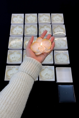 Hediyelik Orkide Mum, Düğün Nikah Nişan Söz Doğum Sünnet Kına Bride To Be Davet, Beyaz Gold 20 Adet