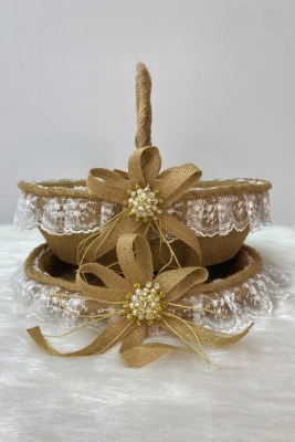 Jüt Kumaş Broşlu Model Kına Gecesi Tepsi Sepet Gelin Takımı, Nişan, Nikah, Düğün, Söz, Dekor