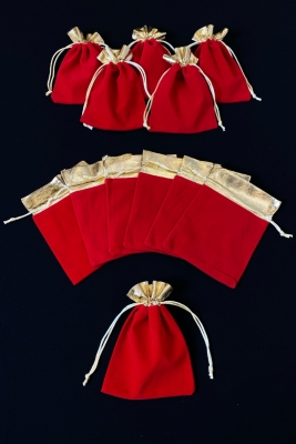 Kadife Kına Çerez Altın Takı Havlu Kesesi Kırmızı Gold 25 Adet Ölçü 12x16