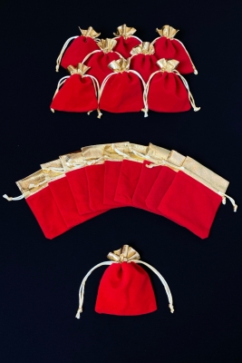 Kadife Kına Çerez Altın Takı Havlu Kesesi Kırmızı Gold 25 Adet Ölçü 9x12