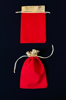 Kadife Kına Çerez Altın Takı Havlu Kesesi Kırmızı Gold 5 Adet Ölçü 15x23