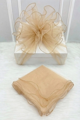 Kapiçino Süsleme Tülü Gold Kenar Bohça Çeyiz Gelin Damat Söz Nişan Nikah Valiz Hediye Süsü 150x150cm