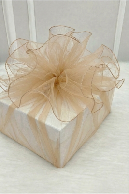 Kapiçino Süsleme Tülü Gümüş Kenarlı, Bohça Çeyiz Gelin Damat Nişan Nikah Valiz Hediye Süsü 100x100cm