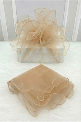 Kapiçino Süsleme Tülü Overlok Kenar, Bohça Çeyiz Gelin Damat Nişan Nikah Valiz Hediye Süsü 100x100cm