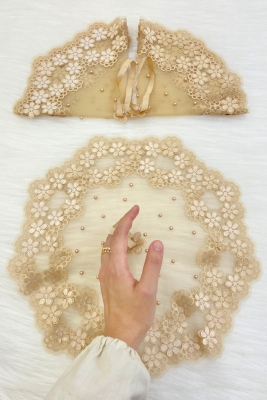 Kapuçino Gelin Damat Mendili, İnci Detaylı Düğün Halay Nedime Söz Nişan Kına Sünnet Bride Mendil