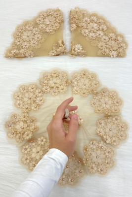 Kapuçino Gelin Damat Mendili, İnci Detaylı Düğün Halay Nedime Söz Nişan Kına Sünnet Bride Mendil