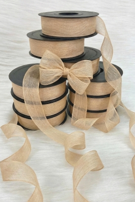 Kapuçino Keten Nopeli Kurdele 2,5 Cm 20 Metre, Bohça Çeyiz Özel Gün Hediye Süsleme Kurdelesi