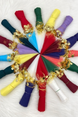 Karışık Renk Gold Pullu Tül Halay El Mendili 5 Adet, Gelin Damat Düğün Kına Sünnet Söz Nişan Bride