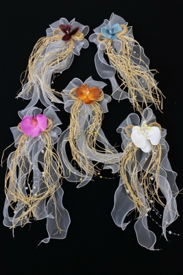 Karışık Renk Orkide Bohça Süsü, Gelin Damat Çeyiz Düğün Nikah Nişan Konvoy Sünnet Kına Süsü 5 Adet