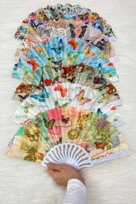 Kelebek Desenli Karışık Renk Gelin Nedime Yelpazesi, Bride Bekarlığa Veda Partisi Kına Hediye 6 Adet